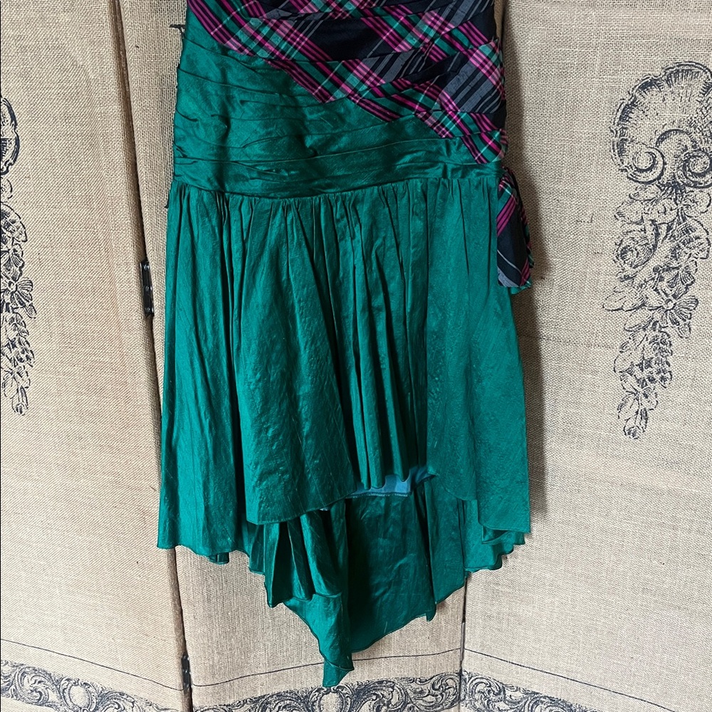 80s Strapless Plaid Pink and Green Dress - Picture 5 of 14